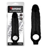 Насадка на член Chisa SuperMe Mighty Sleeve With Ball Loop с кольцом на мошонку, черная Насадка на член Chisa SuperMe Mighty Sleeve With Ball Loop с кольцом на мошонку, черная