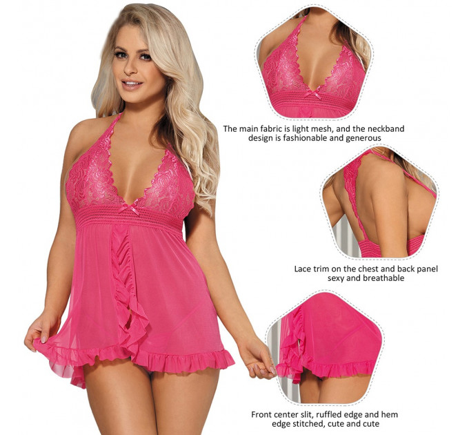 Пеньюар з трусиками Star Night з розрізом спереду та оборками, рожевий, XS-S