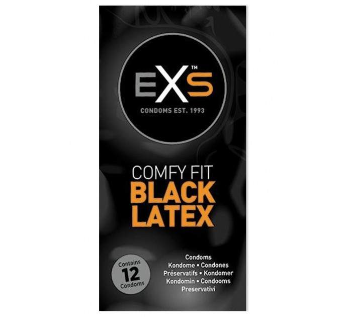 Презервативы черного цвета латексные Exs BLACK Latex веганские (цена за упаковку, 12 шт.)