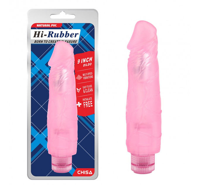 Вибромассажер с ярко выраженной головкой Chisa Hi-Rubber Dildo на батарейках, розовый