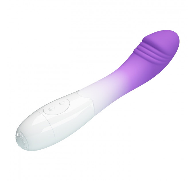 Вибратор для точки G Pretty Love Elemental ребристый, бело-фиолетовый, 19 х 3.2 см