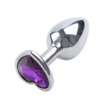 Анальная пробка Silver Metal Heart Dark Violet, M