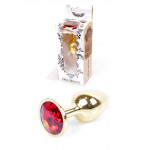 Анальная пробка с камнем Plug-Jewellery Gold PLUG- Red размер S