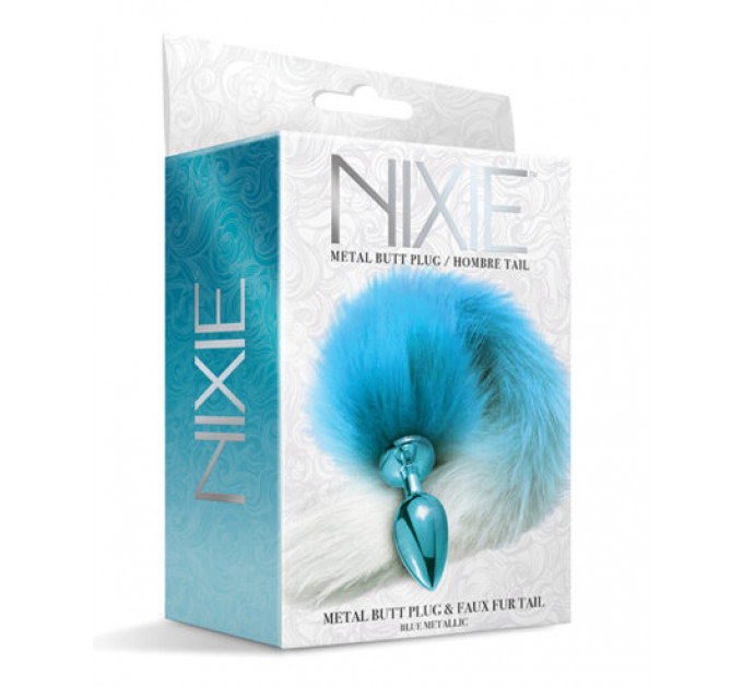 Анальная пробка с хвостом Global Novelties NIXIE METAL BUTT PLUG WITH OMBRE TAIL, BLUE METALLIC