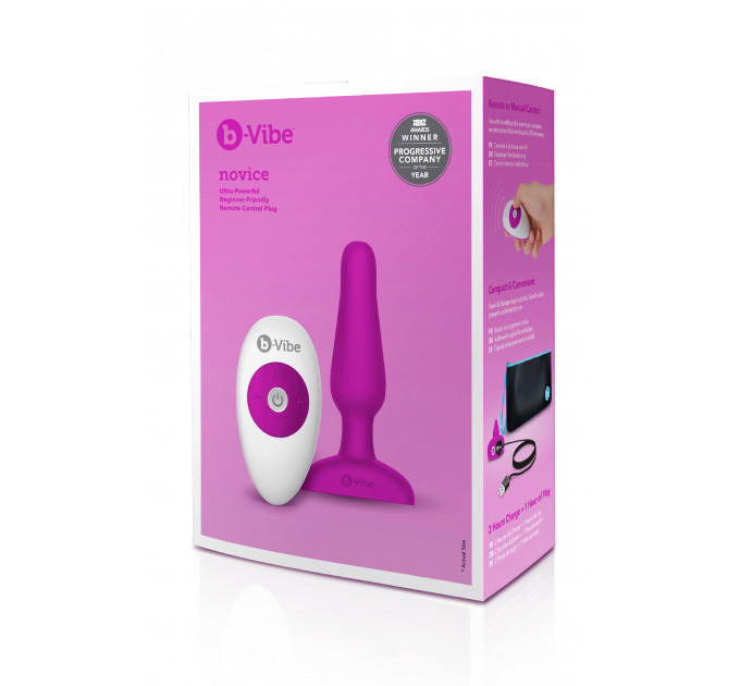 Анальная пробка с вибрацией b-Vibe Novice Plug Fuchsia, розовая