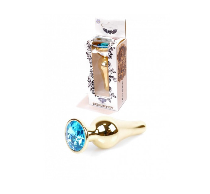 Анальная пробка из нержавеющей стали с голубым камнем Plug-Jewellery Gold BUTT PLUG- Light Blue