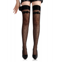 Чулки в горошек Star Night с бантиками, черный