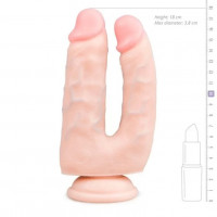 Двойной фаллоимитатор на присоске Easytoys, бежевый, 18 х 3.8 см