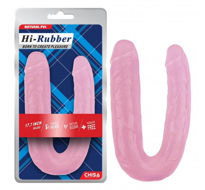 Фаллоимитатор двухсторонний Chisa Hi-Rubber, розовый 22,5 см/4,5 см; 22,5 см/3,7 см