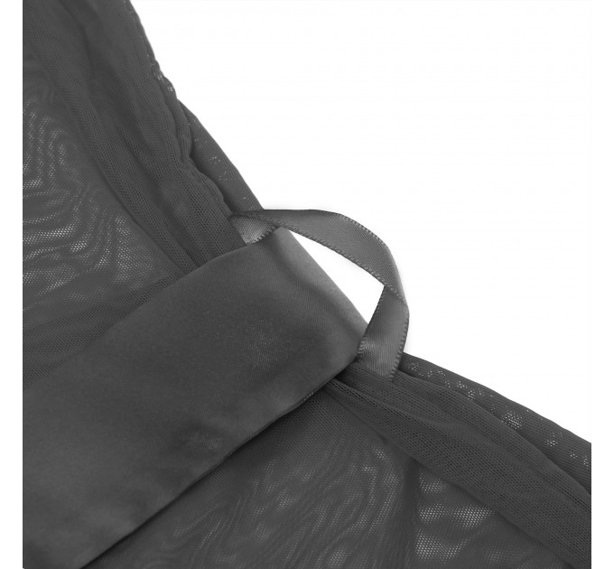 Халатик полупрозрачный Star Night с поясом и кружевом, черный, M-L