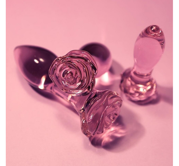 Набір анальних пробок DreamToys Glaze Glass Rosebud скляний, рожевий, 3 шт.