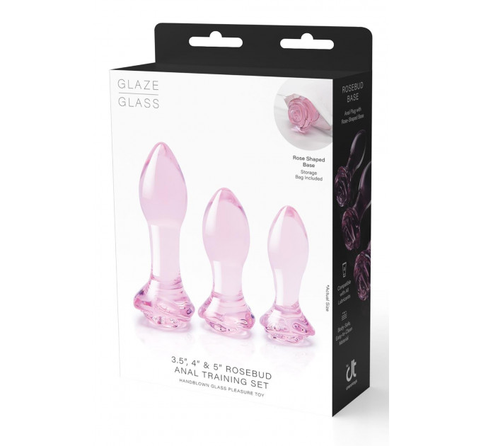Набір анальних пробок DreamToys Glaze Glass Rosebud скляний, рожевий, 3 шт.