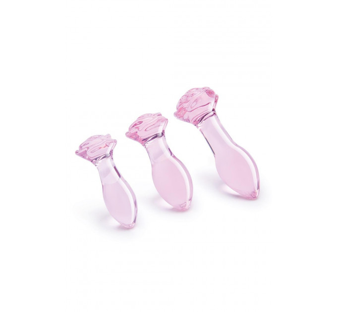 Набір анальних пробок DreamToys Glaze Glass Rosebud скляний, рожевий, 3 шт.