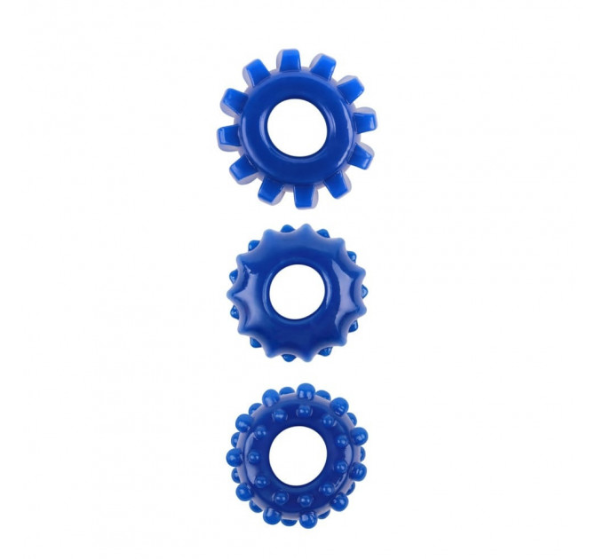 Набор эрекционных колец Chisa GK Power Cock Rings с рельефом, синие, 3 шт.