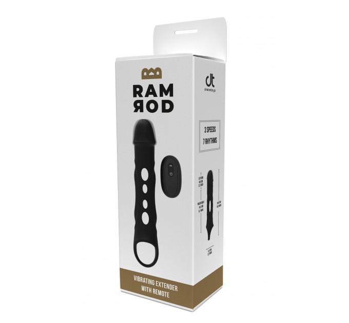 Насадка на пеніс із вібрацією Dream Toys Ramrod та пультом управління, чорна
