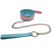 Ошейник с поводком DS Fetish Collar голубой/розовый