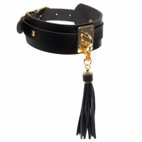 Ошейник широкий с подвеской-кисточкой Kinky Diva Collar Me!, черно-золотистый