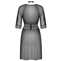 Пеньюар Obsessive Lucita с кружевным чокером и поясом, черный, S/M