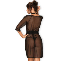 Пеньюар Obsessive Lucita с кружевным чокером и поясом, черный, S/M