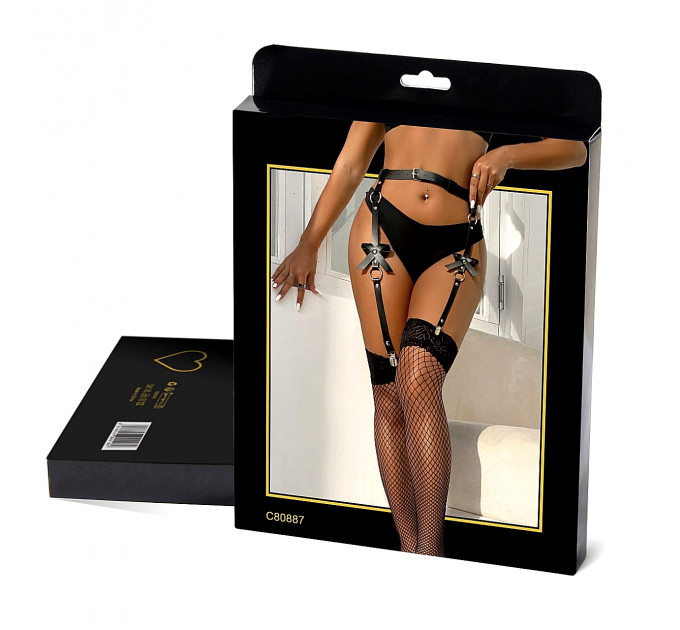 Портупея-пояс для чулок Star Night с декоративными бантиками, черный