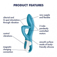 Вібратор кролик Satisfyer Embrace Me з потрійним відростком для стимуляції клітора, блакитний