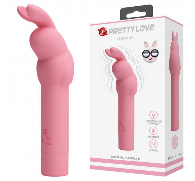 Вибратор в форме кролика PRETTY LOVE Gerardo для клитора, розовый, 13.6 х 3.2 см