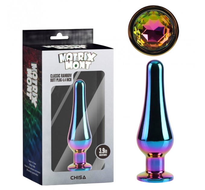 Анальна пробка класична різнокольорова CHISA MATRIX MONT з різнокольоровим каменем, 11.2 см, Φ3.5 см