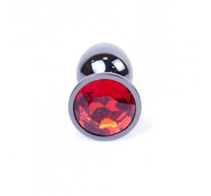 Анальная пробка с камнем Plug-Jewellery Dark Silver PLUG- Red размер S