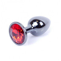Анальная пробка с камнем Plug-Jewellery Dark Silver PLUG- Red размер S