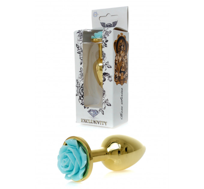 Анальная пробка с голубой розой Plug-Jewellery Gold PLUG ROSE- Light Blue