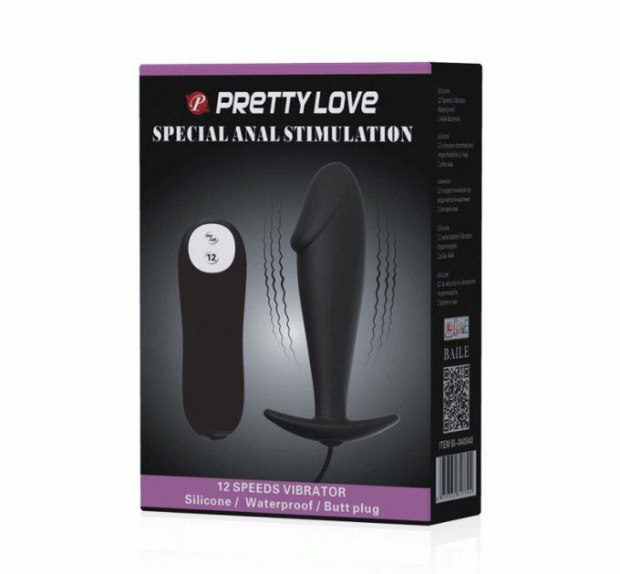 Анальна вібропробка Pretty Love з пультом, чорна, 10 х 3 см