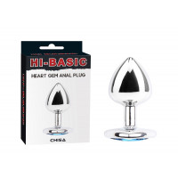 Анальная пробка Chisa HI-BASIC с голубым камнем в виде сердца