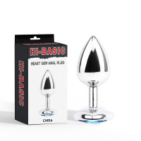 Анальная пробка Chisa HI-BASIC с голубым камнем в виде сердца