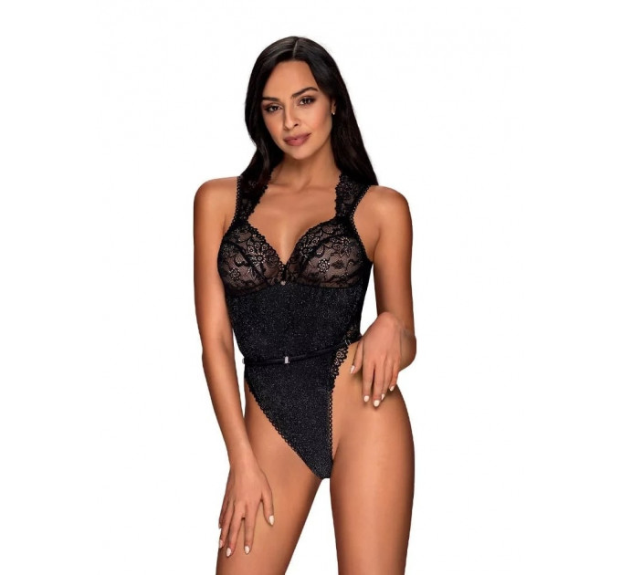 Элегантное сексуальное боди Obsessive Elisetta черное, L/XL