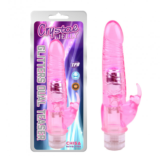Двойной вибратор на батарейках Chisa Crystal Jelly Glitters Dual Teaser, розовый