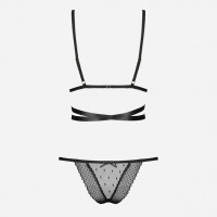 Комплект полупрозрачный Obsessive Bowessa в горошек, черный, L/XL