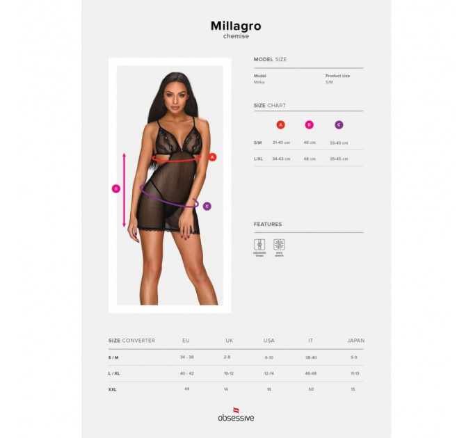Пеньюар Obsessive Millagro та стрінги S/M