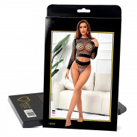 Комплект у велику сітку, топ з трусиками Star Night, чорний, XS-M