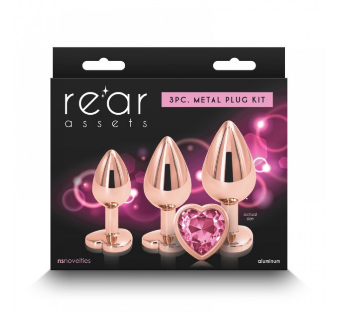 Набір анальних пробок з каменем Rear Assets Trainer Kit Heart Pink