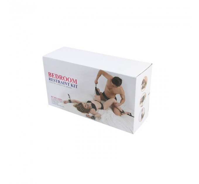 Набір БДСМ Roomfun Bedroom Restraint Kit фіксатори, батіг, кляп, маска, чорний-сірий
