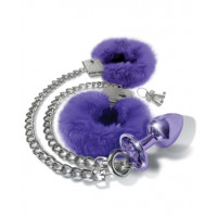 Набір Global Novelties NIXIE METAL BUTT PLUG& FURRY HANDCUFF SET, MEDIUM, PURPLE METALLIC