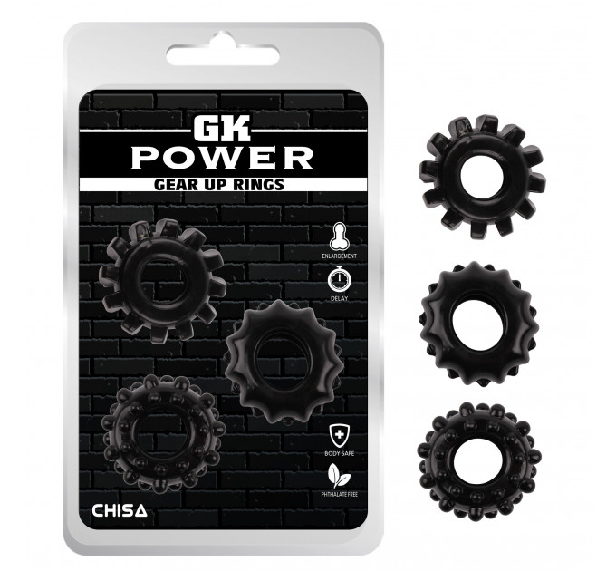 Набор эрекционных колец Chisa GK Power Cock Rings Set, черные, 3 шт.
