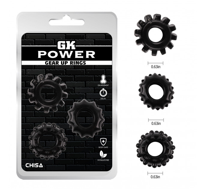 Набор эрекционных колец Chisa GK Power Cock Rings Set, черные, 3 шт.