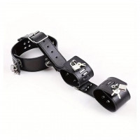 Ошейник с наручниками черные DS Fetish с серебристой фурнитурой