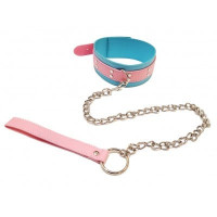 Нашийник з повідцем DS Fetish, шкірозамінник, блакитний