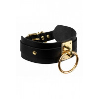Ошейник широкий черный Kinky Diva Collar Me с золотистым кольцом