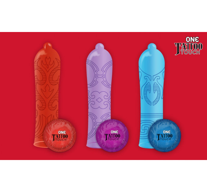 Презервативы с рельефным рисунком ONE Tattoo Touch (цена за упаковку, 3 шт)
