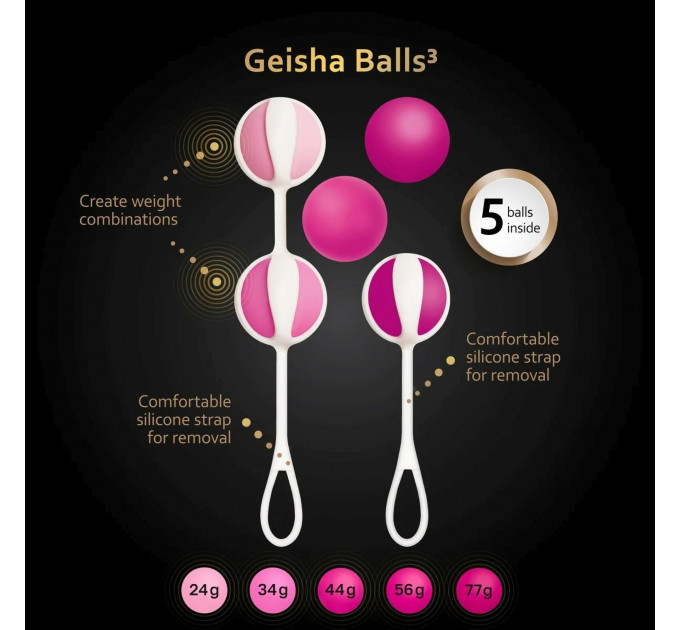 Набор вагинальных шариков Gvibe Geisha Balls 3, силиконовые, розовый, 5 штук
