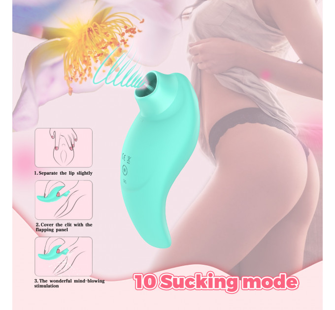 Вибратор с клиторальным стимулятором с язычком Every Night Toys Jen, зелёный, 10 режимов вибрации