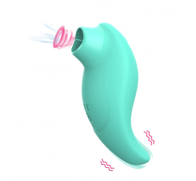 Вібратор із кліторальним стимулятором із язичком Every Night Toys Jen, зелений, 10 режимів вібрації